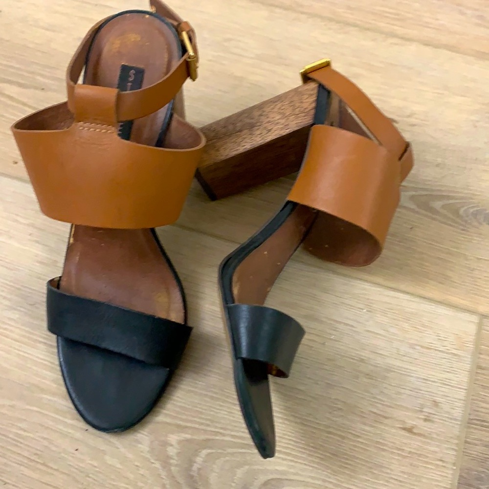 Leather and wood Steven heel sandals